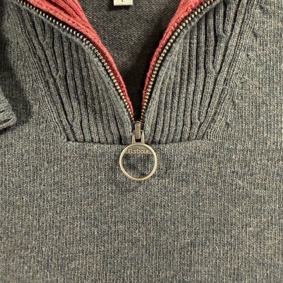 Barbour Jumper Sweater Men's Large 1/4 Zip Olive Green Red Contrast 100% Wool - Picture 5 of 11